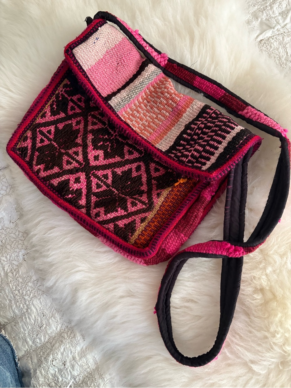 Handcrafted Pink Patterned Crossbody Bag